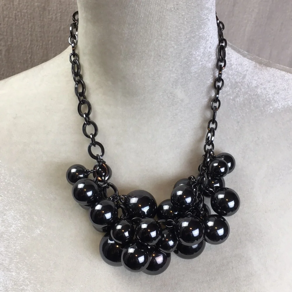 Gunmetal grey bead statement necklace bracelet set